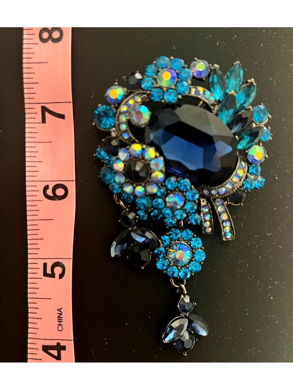 Blue Saphire Rhinestone Brooch Pin - Picture 3 of 4